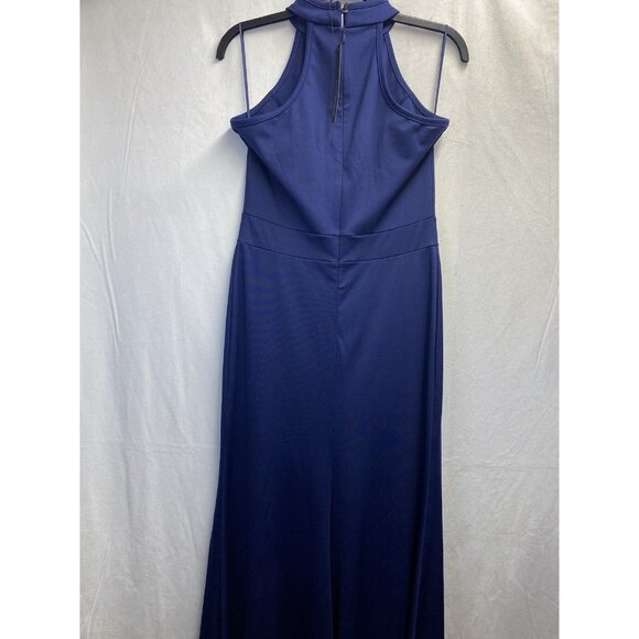 WOOSEA High Neck Split Ruffle Bodycon Cocktail Long Dress Women Small Navy New - Picture 11 of 16
